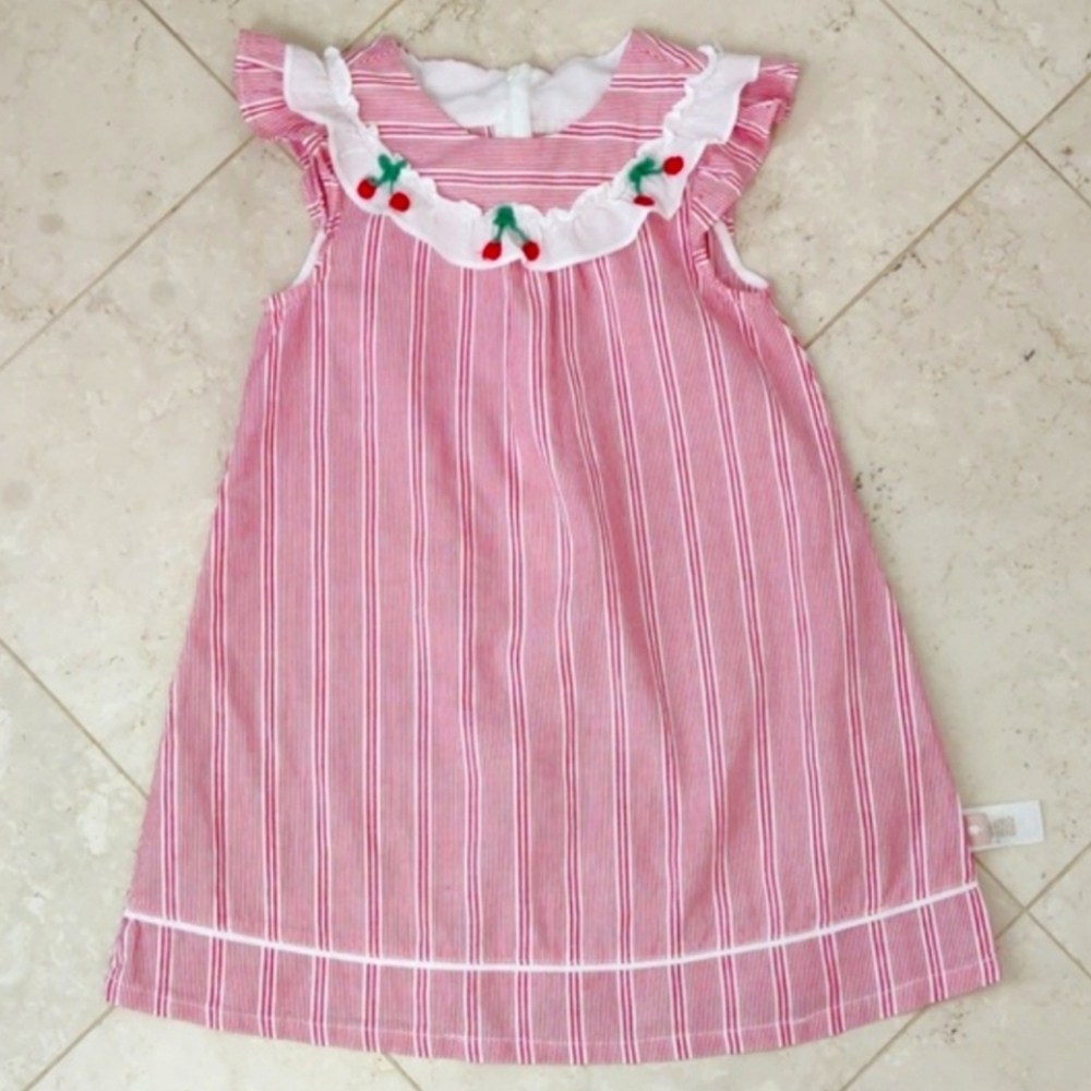 Dave & Bella Cherry Red White Stripe Seersucker Dress 5 🍒🍒